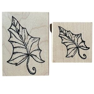 Outlines Rubber Stamp Co Set of 2 Leaf Wood Mounted Rubber Stamps Fall Christmas